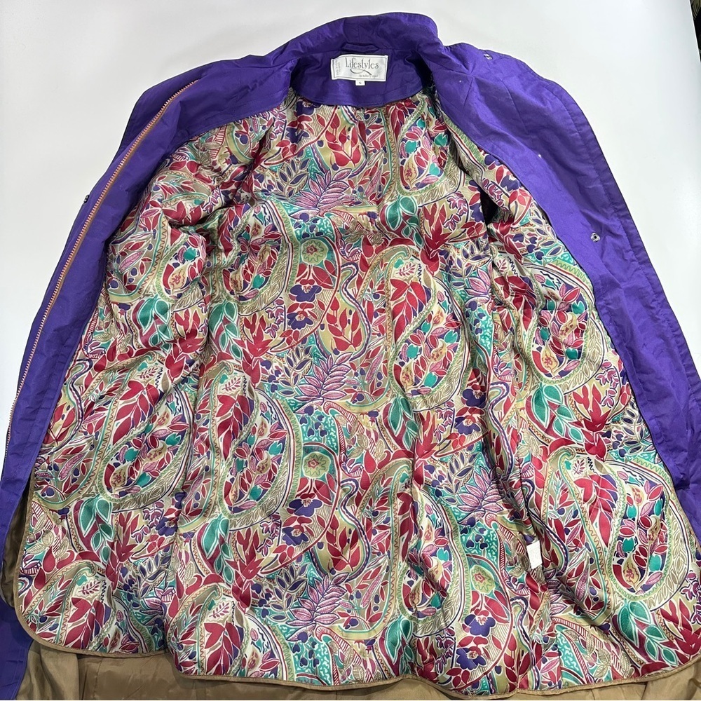 Lifestyles 90s Utility Long Coat Paisley Lining Size 8 - Picture 9 of 16
